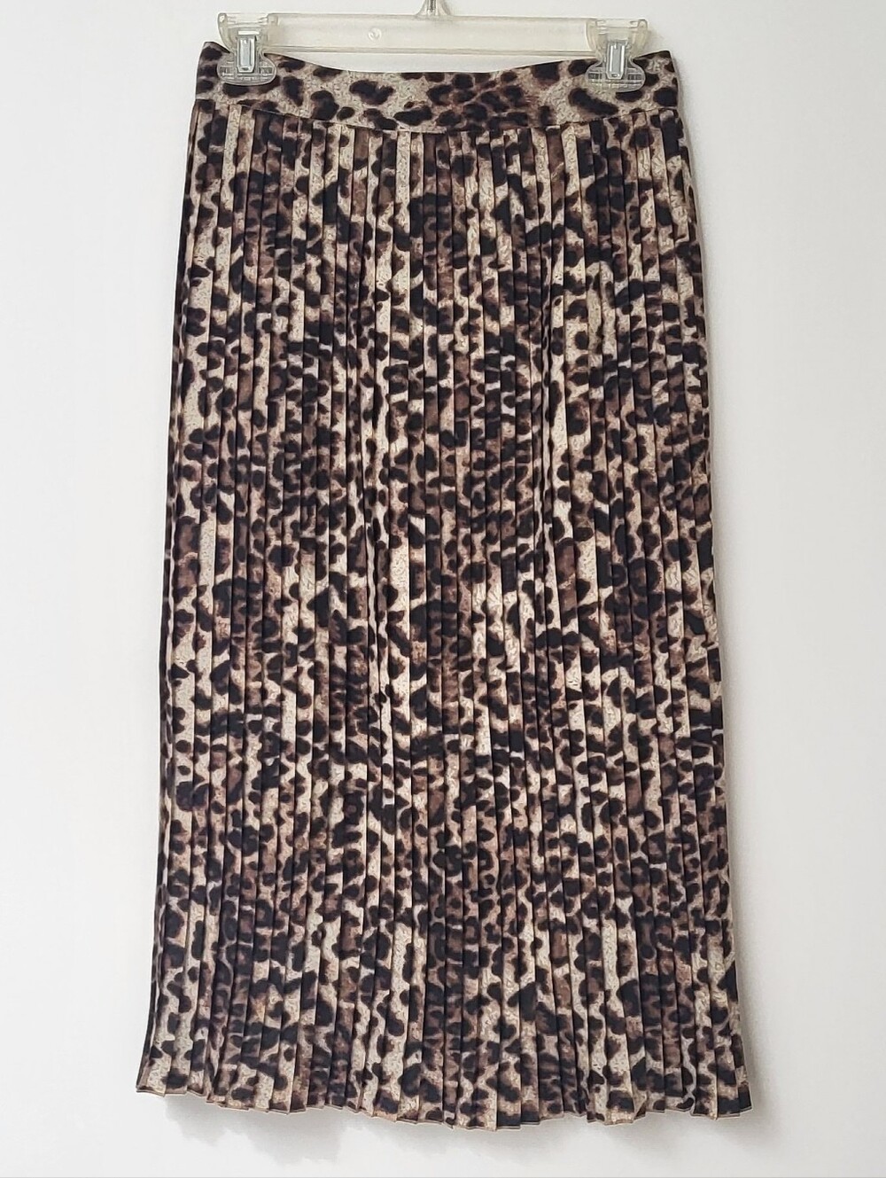 Pleated Leopard Print Midi Skirt - Beige & Brown